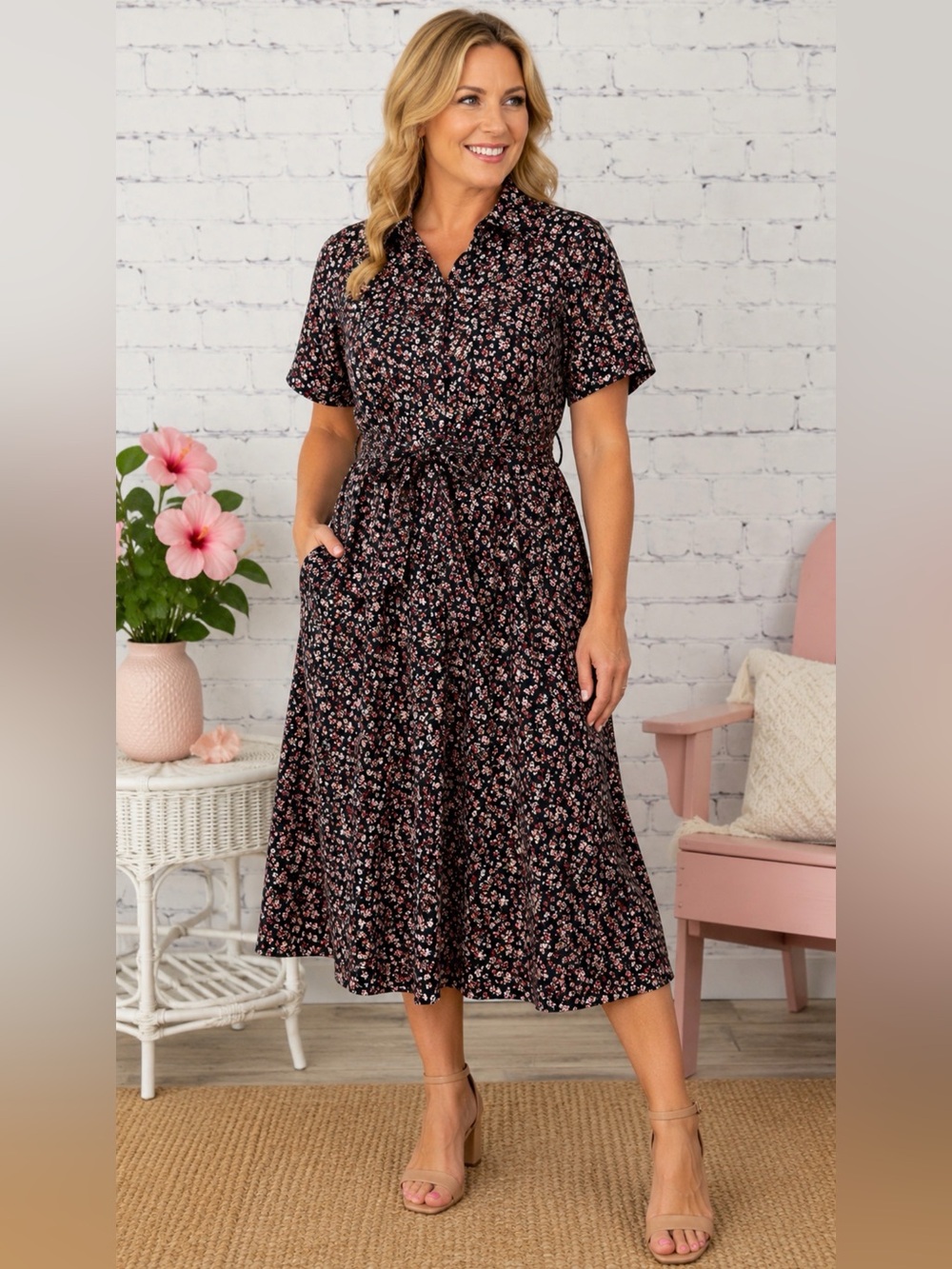 BROOKS BROTHERS COTTON SHIRT DRESS FLORAL A LINE BUTTON FRONT SIZE 0 TRADITIONAL